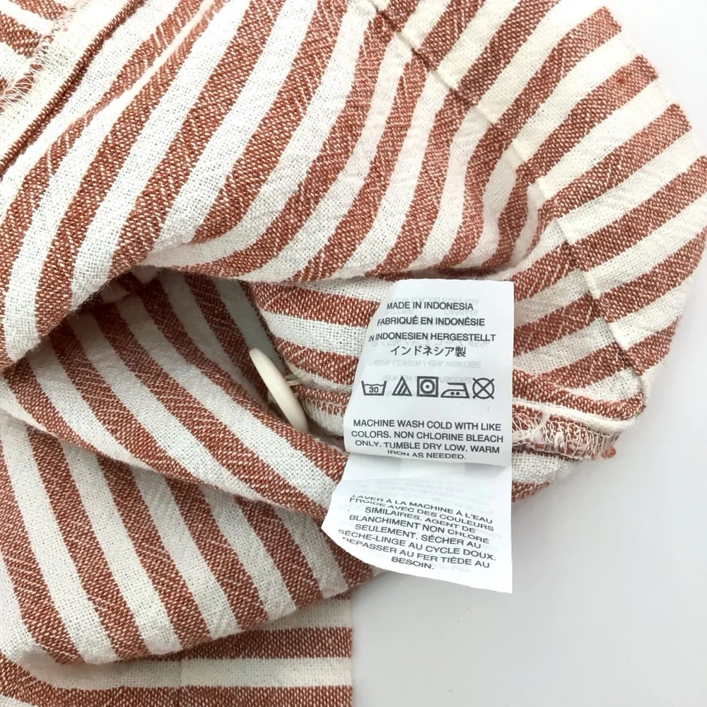 Madewell G5305 Rust White Stripe Play Button Back Linen Blend Dress Size Small - Picture 6 of 15